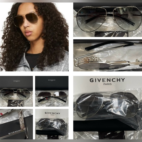 GIVENCHY SILVER  RHINESTONE PILOT AVIATOR SUNGLASSES - Picture 15 of 16
